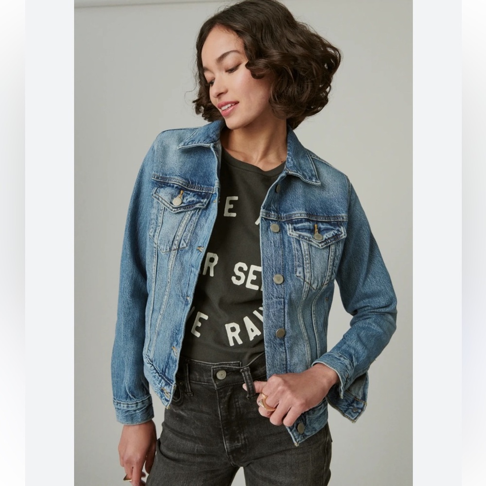 Lucky Brand The Tomboy Trucker Blue Denim Jacket Sz L